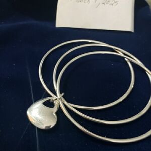 Elegant Silver Heart Bangle Bracelet